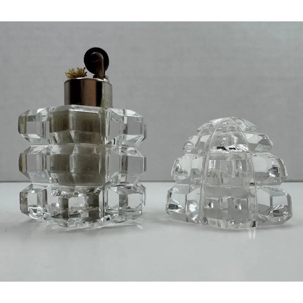 Vintage Mini Cut Crystal Table Desk Lighter Ronson Strikalite Insert 2.5” SPARKS